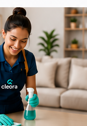 Profissional Cleora em atendimento de limpeza